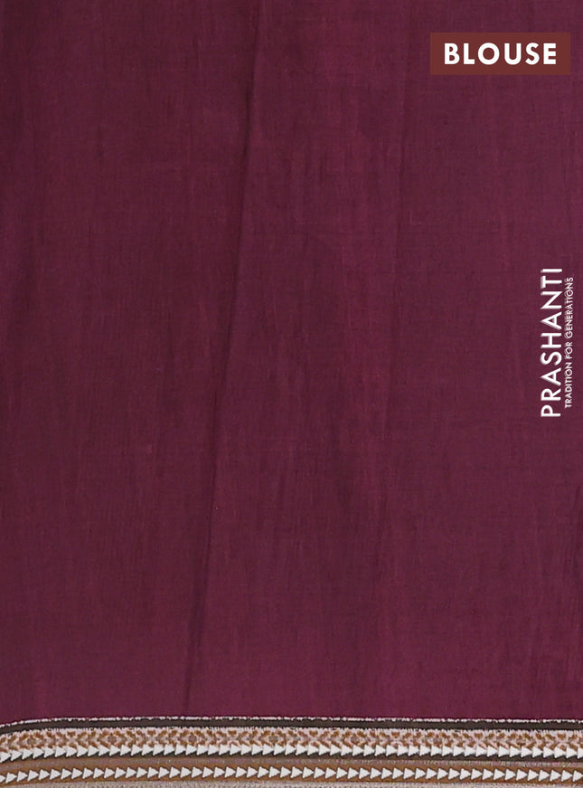 Semi tussar saree wine shade and dark mustard with allover kalamkari prints and printed border