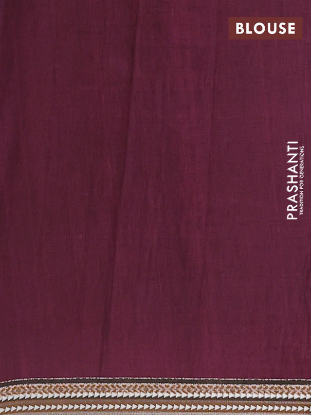 Semi tussar saree wine shade and dark mustard with allover kalamkari prints and printed border