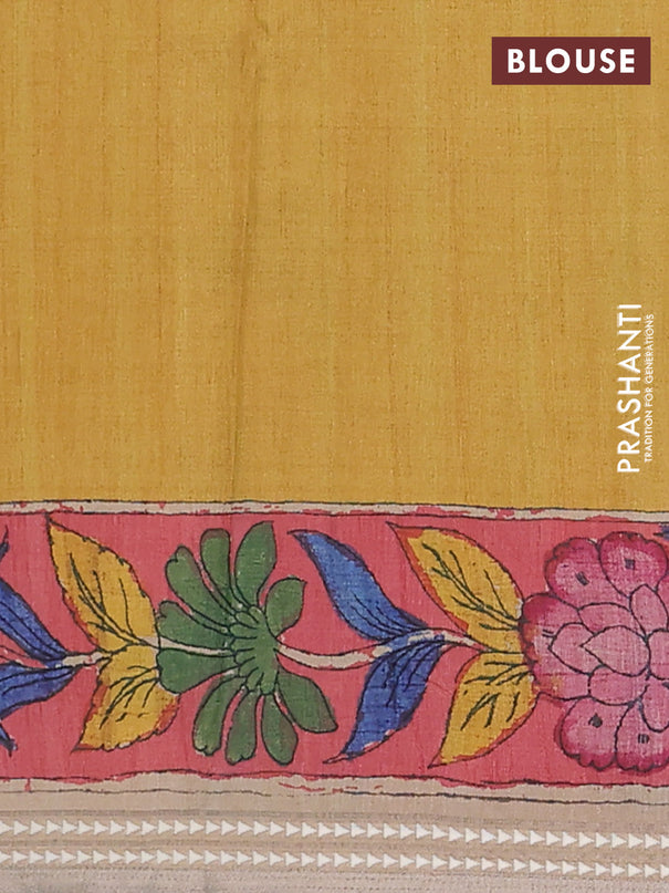 Semi tussar saree beige and peach pink with allover kalamkari prints and printed border