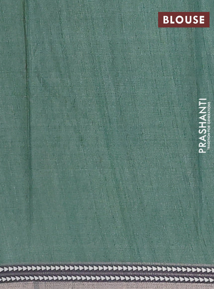 Semi tussar saree light green and grey with allover kalamkari prints and printed border