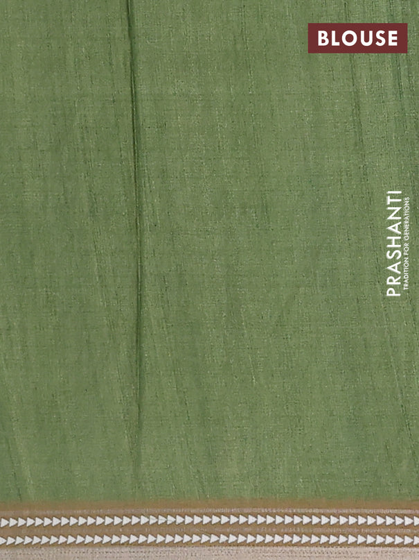 Semi tussar saree cream and mehendi green with allover kalamkari prints and printed border