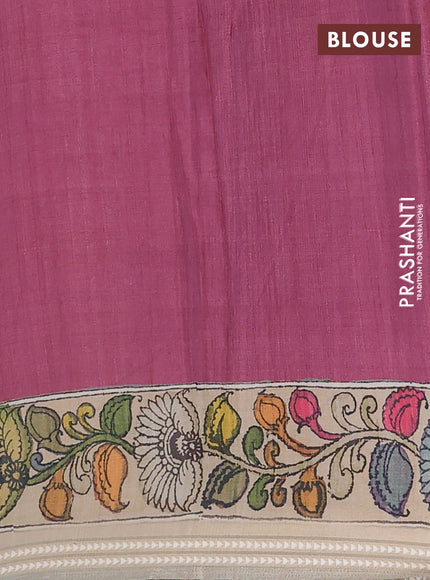 Semi tussar saree grey and beige with allover kalamkari prints and printed border