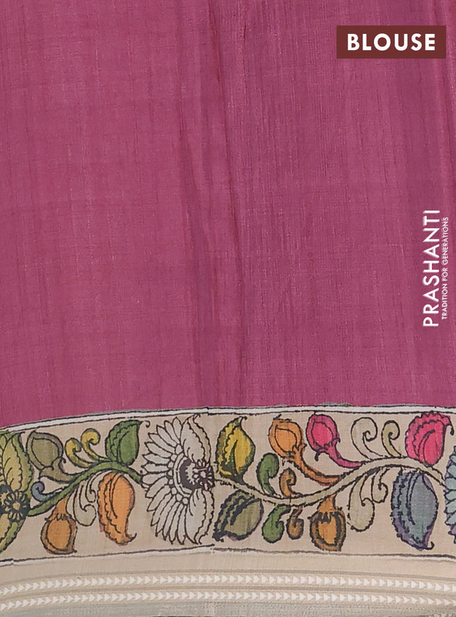 Semi tussar saree grey and beige with allover kalamkari prints and printed border