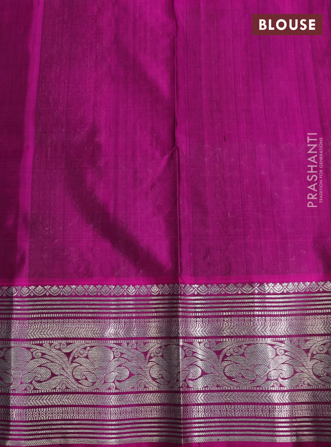 Venkatagiri silk saree dark green and purple with silver zari woven buttas and rich silver zari woven border