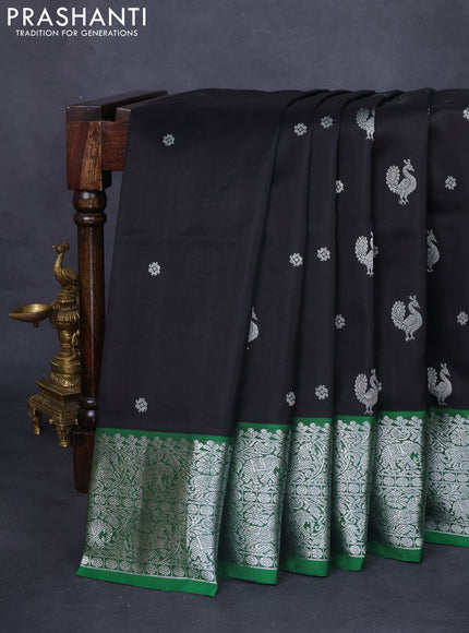 Venkatagiri silk saree black and green with silver zari woven buttas and silver zari woven border