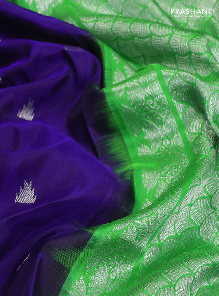 Venkatagiri silk saree blue and green with silver zari woven temple buttas and silver zari woven border