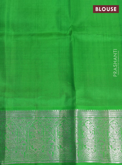 Venkatagiri silk saree blue and green with silver zari woven temple buttas and silver zari woven border