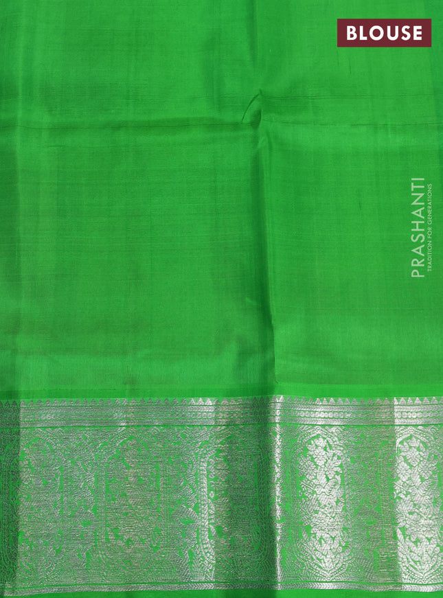 Venkatagiri silk saree blue and green with silver zari woven temple buttas and silver zari woven border