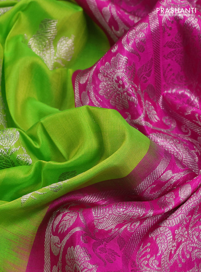 Venkatagiri silk saree light green and pink with silver zari woven buttas and silver zari woven border