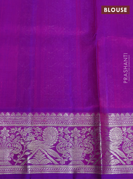 Venkatagiri silk saree dual shade of pinkish orange and purple with silver zari woven buttas and silver zari woven border
