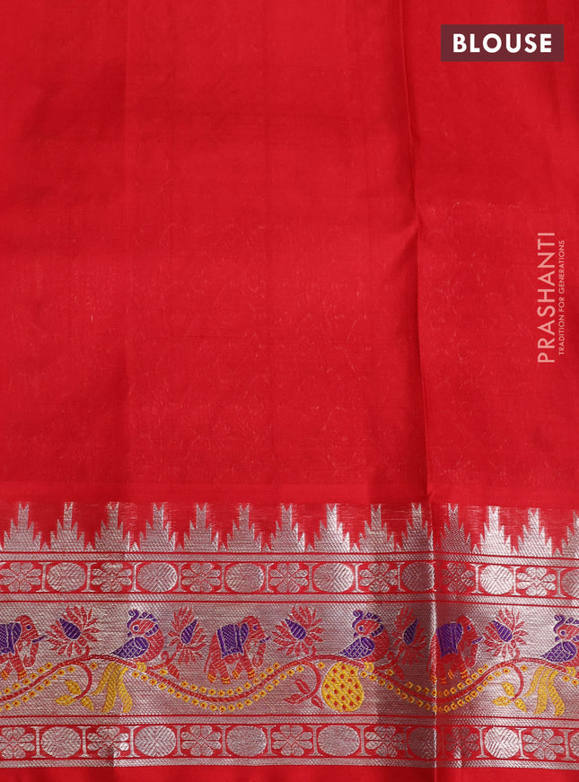 Venkatagiri silk saree violet and red with annam silver zari woven buttas and temple design silver zari woven border
