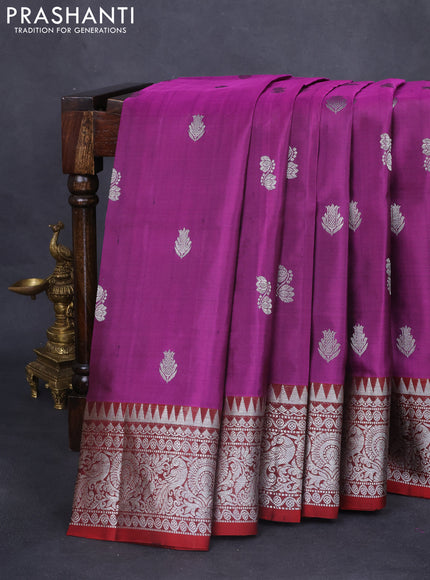 Venkatagiri silk saree purple and maroon with silver zari woven buttas and silver zari woven border