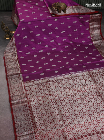Venkatagiri silk saree purple and maroon with silver zari woven buttas and silver zari woven border
