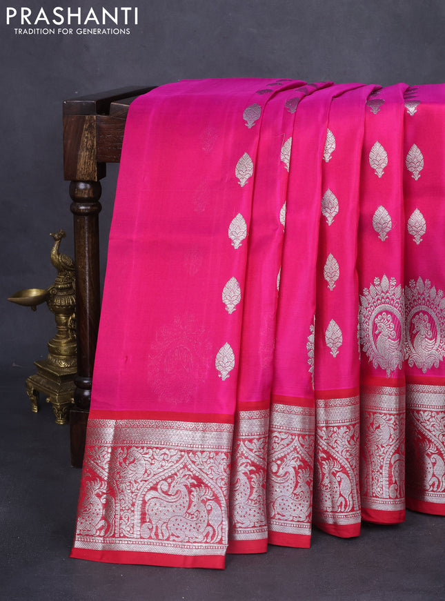 Venkatagiri silk saree pink and red with silver zari woven buttas and silver zari woven border