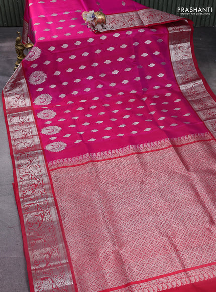 Venkatagiri silk saree pink and red with silver zari woven buttas and silver zari woven border
