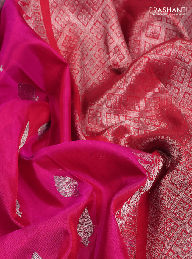 Venkatagiri silk saree pink and red with silver zari woven buttas and silver zari woven border