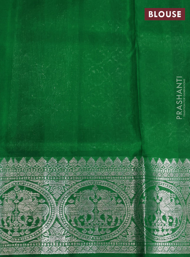 Venkatagiri silk saree bluish green and green with peacock silver zari woven buttas and rich silver zari woven border