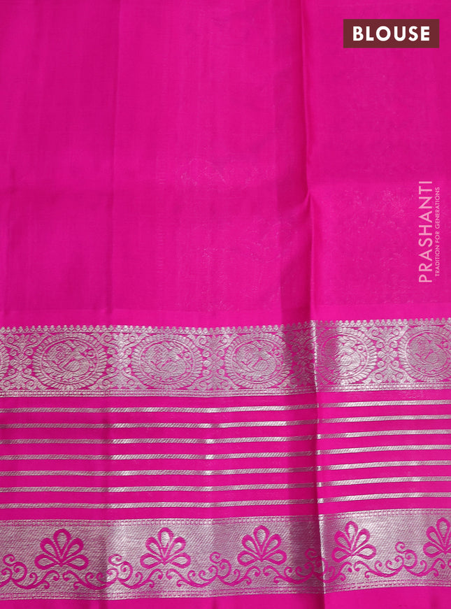 Venkatagiri silk saree purple and pink with allover silver zari checks & buttas and long silver zari woven border