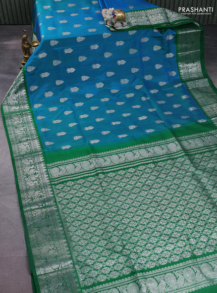 Venkatagiri silk saree dual shade of bluish green and green with silver zari woven buttas and silver zari woven border