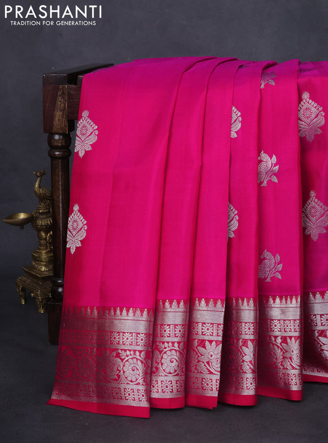 Venkatagiri silk saree pink and red with silver zari woven buttas and rich silver zari woven border