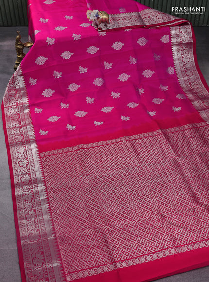 Venkatagiri silk saree pink and red with silver zari woven buttas and rich silver zari woven border