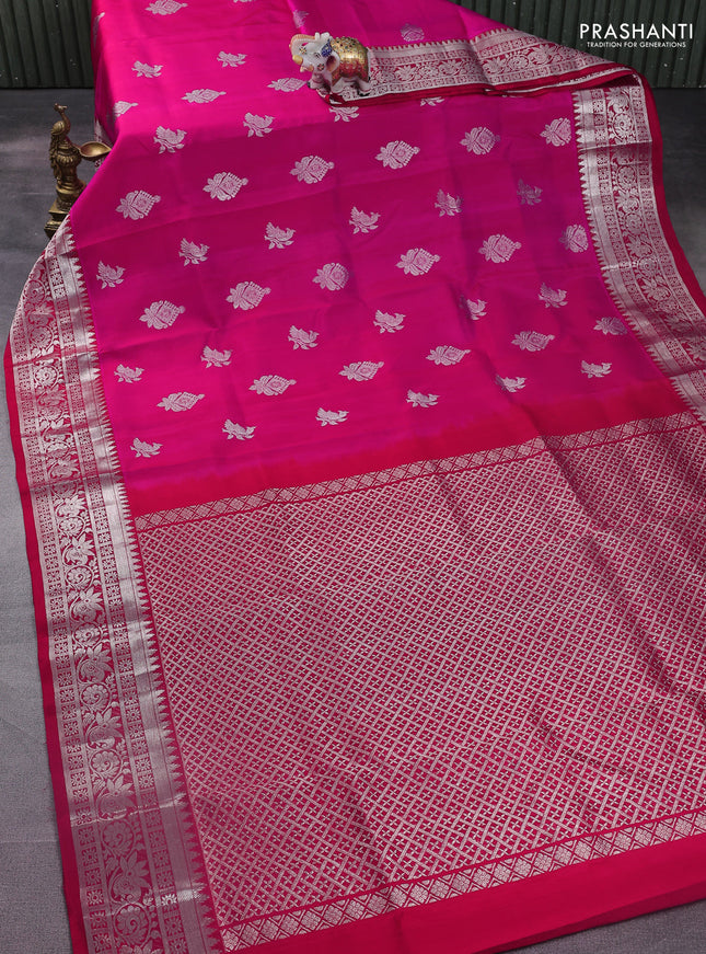 Venkatagiri silk saree pink and red with silver zari woven buttas and rich silver zari woven border
