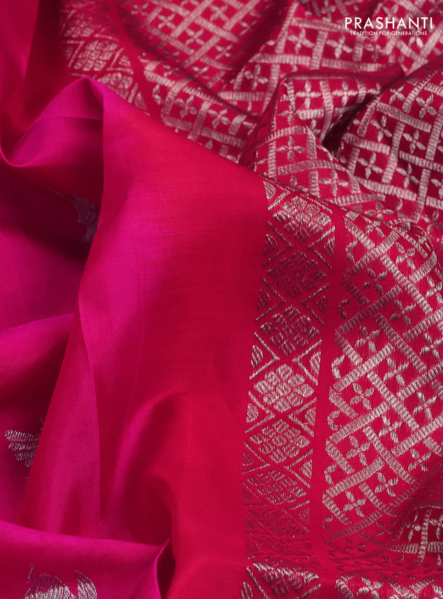 Venkatagiri silk saree pink and red with silver zari woven buttas and rich silver zari woven border
