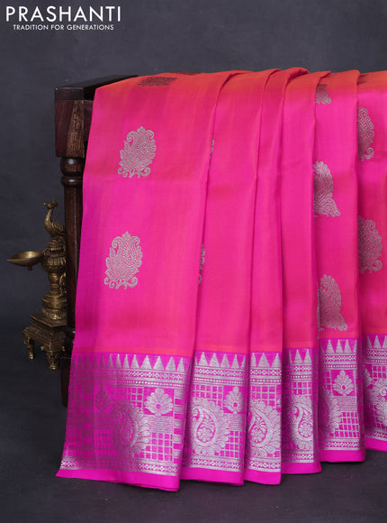 Venkatagiri silk saree dual shade of pinkish orange and pink with paisley & annam silver zari woven buttas and rich silver zari woven border
