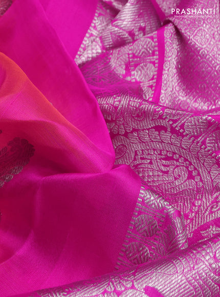 Venkatagiri silk saree dual shade of pinkish orange and pink with paisley & annam silver zari woven buttas and rich silver zari woven border