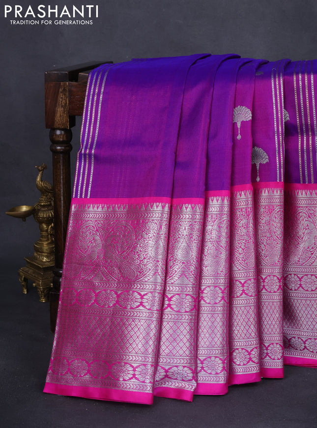Venkatagiri silk saree purple and pink with allover zari weaves & buttas and long silver zari woven border