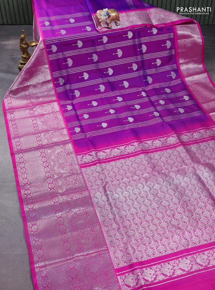 Venkatagiri silk saree purple and pink with allover zari weaves & buttas and long silver zari woven border