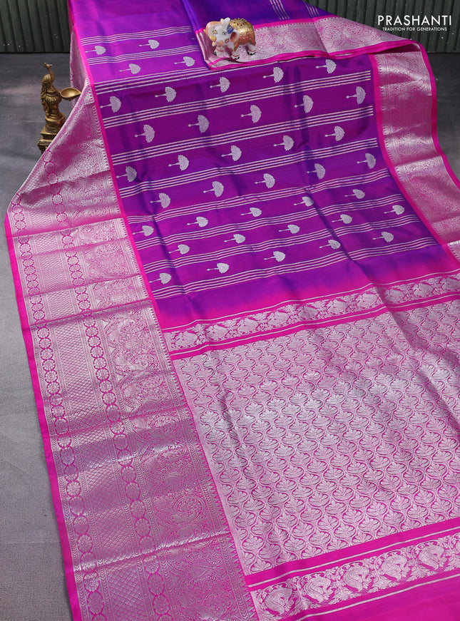 Venkatagiri silk saree purple and pink with allover zari weaves & buttas and long silver zari woven border
