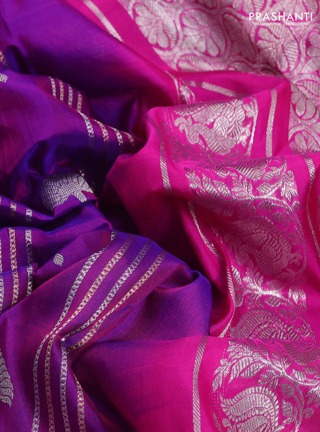 Venkatagiri silk saree purple and pink with allover zari weaves & buttas and long silver zari woven border