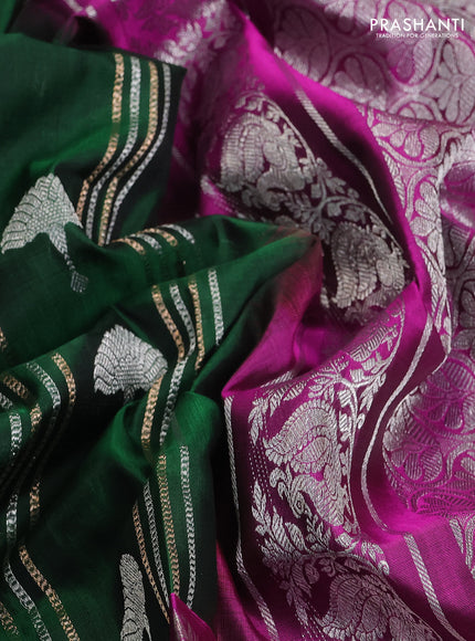 Venkatagiri silk saree dark green and purple with allover zari weaves & buttas and long silver zari woven border