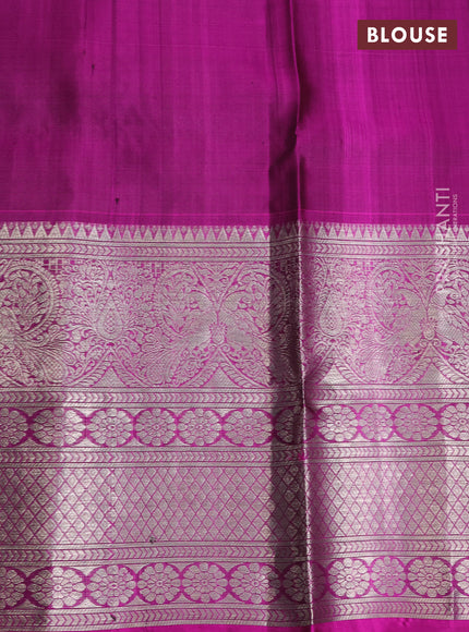 Venkatagiri silk saree dark green and purple with allover zari weaves & buttas and long silver zari woven border