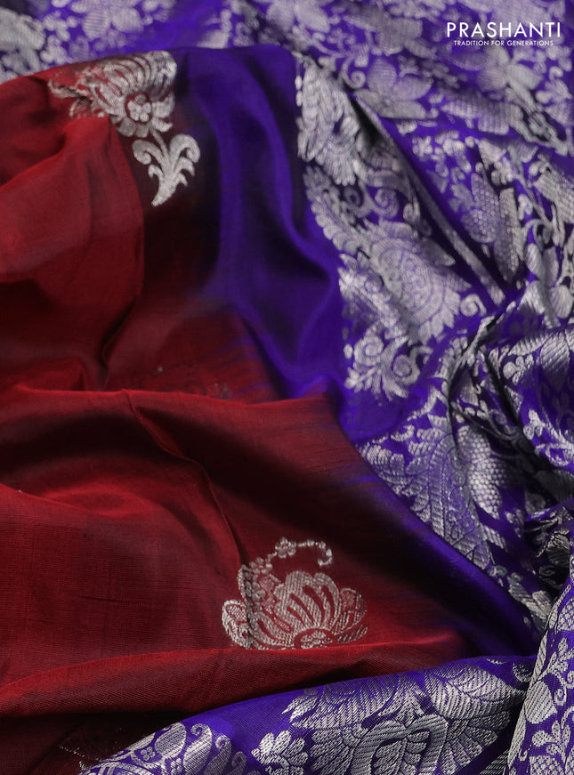 Venkatagiri silk saree maroon and blue with silver zari woven buttas and long silver zari woven border