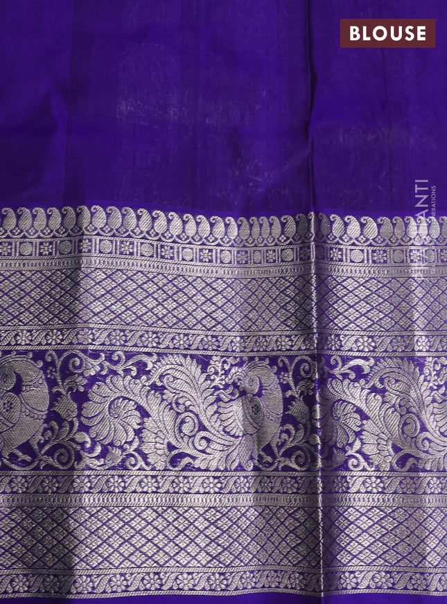 Venkatagiri silk saree maroon and blue with silver zari woven buttas and long silver zari woven border