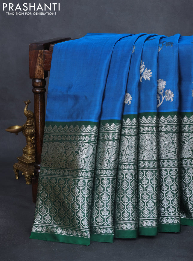 Venkatagiri silk saree cs blue and green with silver zari woven buttas and long silver zari woven border