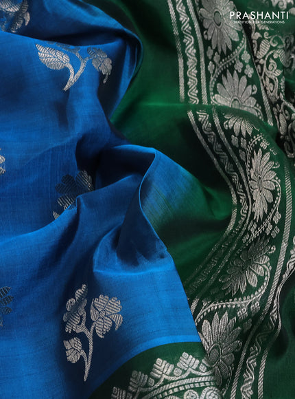 Venkatagiri silk saree cs blue and green with silver zari woven buttas and long silver zari woven border