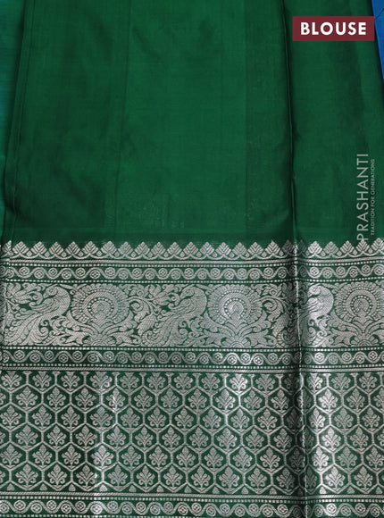 Venkatagiri silk saree cs blue and green with silver zari woven buttas and long silver zari woven border