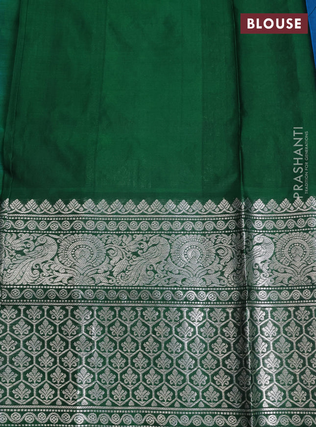 Venkatagiri silk saree cs blue and green with silver zari woven buttas and long silver zari woven border