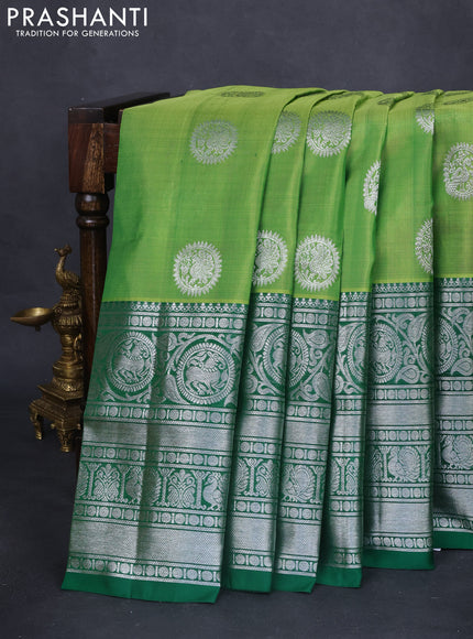 Venkatagiri silk saree light green and green with silver zari woven buttas and long silver zari woven border