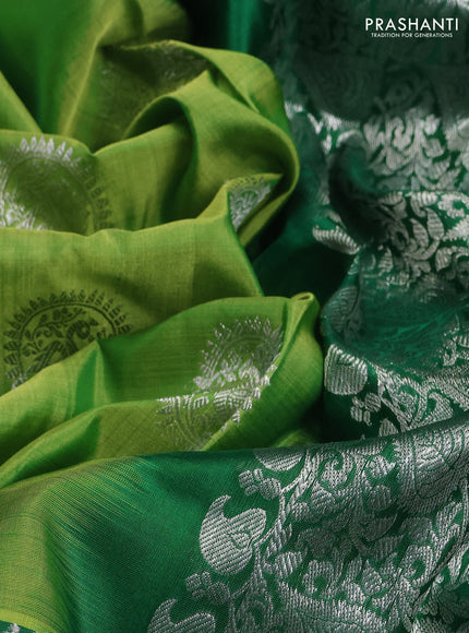 Venkatagiri silk saree light green and green with silver zari woven buttas and long silver zari woven border