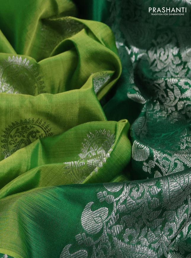 Venkatagiri silk saree light green and green with silver zari woven buttas and long silver zari woven border