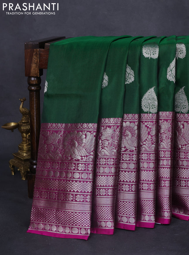 Venkatagiri silk saree green and purple with silver zari woven buttas and long silver zari woven border