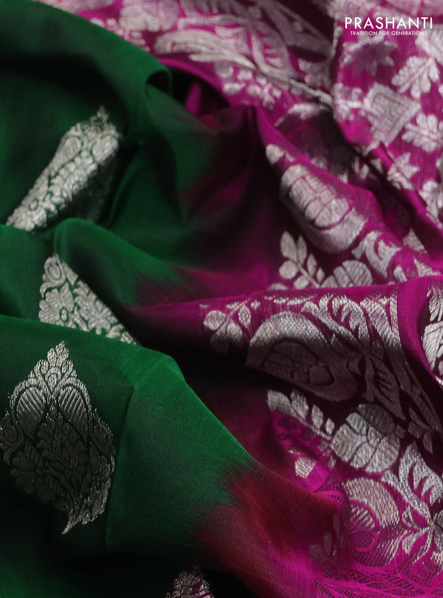 Venkatagiri silk saree green and purple with silver zari woven buttas and long silver zari woven border