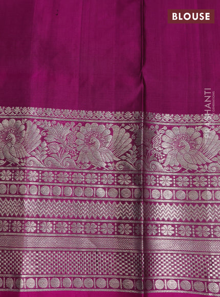 Venkatagiri silk saree green and purple with silver zari woven buttas and long silver zari woven border
