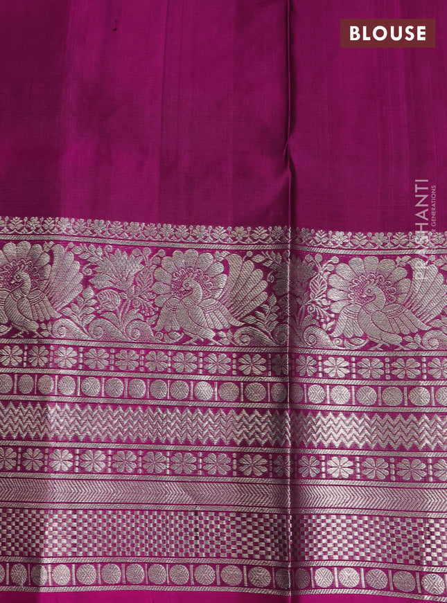 Venkatagiri silk saree green and purple with silver zari woven buttas and long silver zari woven border