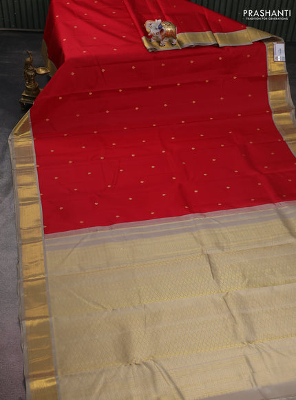 Pure kanchipuram silk saree red and grey shade with zari woven buttas and zari woven korvai border