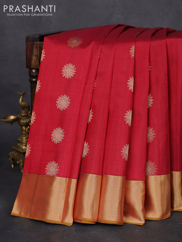 Pure kanchipuram silk saree maroon and mehendi green with zari woven floral buttas and zari woven border